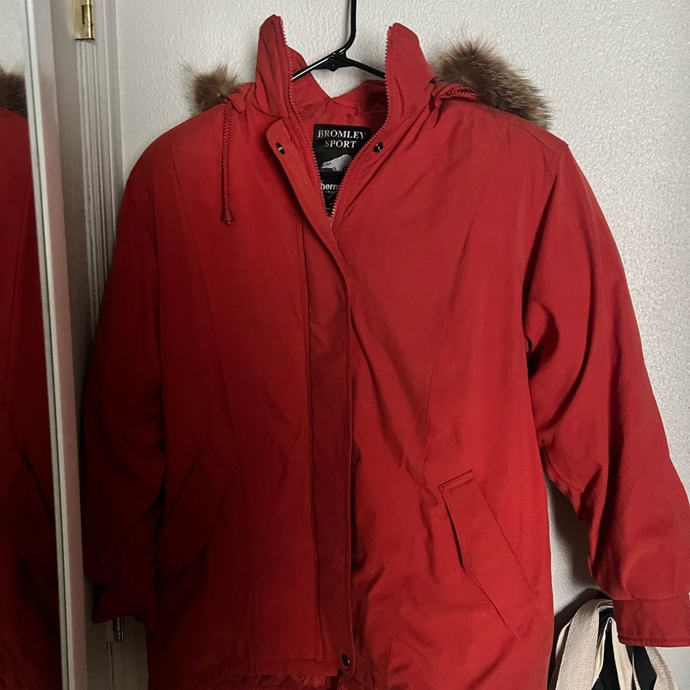 Vintage Red Bromley Sport Parka with Fur Hood